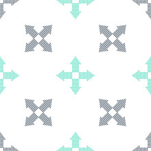 Green Arrows Dots In Four Directions Icon Isolated Seamless Pattern On White Background. Vector.