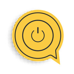 Poster - Black Power button icon isolated on white background. Start sign. Yellow speech bubble symbol. Vector.