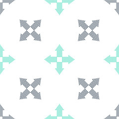 Fototapete - Green Arrows dots in four directions icon isolated seamless pattern on white background. Vector.