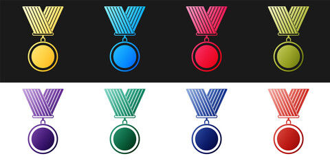 Poster - set medal icon isolated on black and white background. winner symbol. vector.