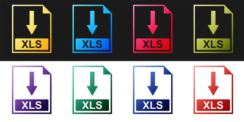Fototapete - Set XLS file document icon. Download XLS button icon isolated on black and white background. Vector.