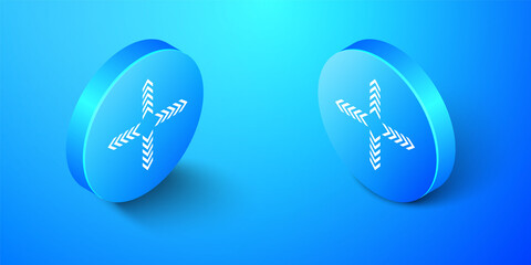 Fototapete - Isometric Arrows in four directions icon isolated on blue background. Blue circle button. Vector.