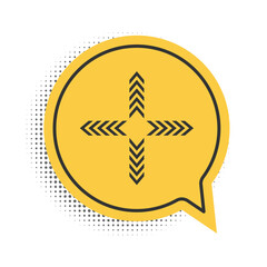 Fototapete - Black Arrows in four directions icon isolated on white background. Yellow speech bubble symbol. Vector.