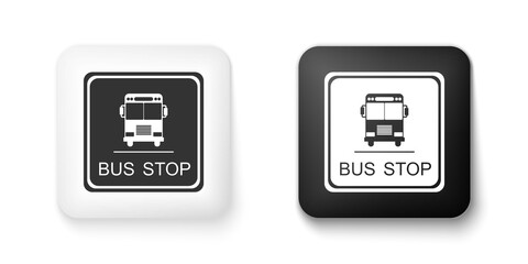 Poster - Black and white Bus stop icon isolated on white background. Square button. Vector.