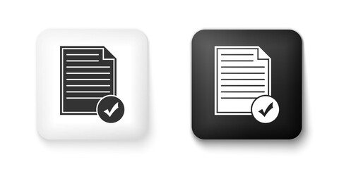Poster - Black and white Document and check mark icon isolated on white background. Checklist icon. Business concept. Square button. Vector.
