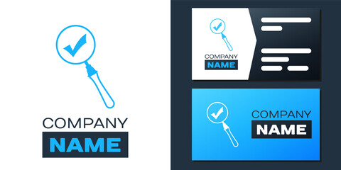 Poster - Logotype Magnifying glass and check mark icon isolated on white background. Magnifying glass and approved, confirm, done, tick, completed symbol. Logo design template element. Vector.