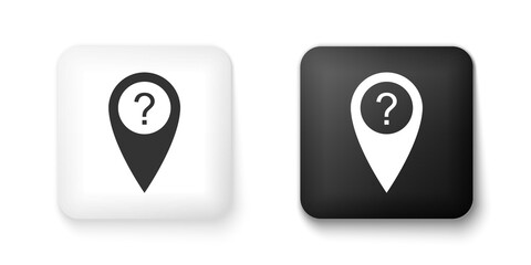 Fototapete - Black and white Map pointer with Question symbol icon isolated on white background. Marker location sign. For location maps. Index location on map. Square button. Vector.
