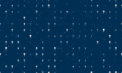 Seamless background pattern of evenly spaced white golf symbols of different sizes and opacity. Vector illustration on dark blue background with stars
