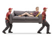 © Ljupco Smokovski - Movers carrying a woman on a sofa with a laptop computer