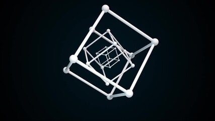 Poster - Cubic constructions from the crystal lattice with atoms in the nodes. 3d rendering of atom surface model. Computer generated nanotechnological backdrop