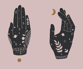 Wall Mural - decorative hands in boho style. vector illustration.
