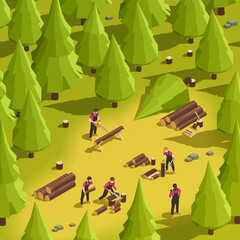 Wall Mural - Lumberjack Isometric Illustration