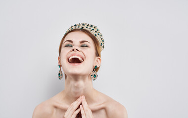 beautiful woman beauty queen diadem earrings model makeup