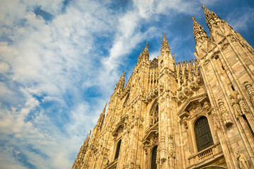 Poster - Milan Cathedral (Duomo di Milano) with blue sky and sunset light