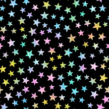 Big Rainbow Glitter Stars Seamless Pattern Fun Celestial Galaxy Night Sky Background
