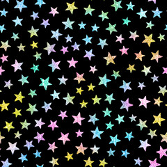 Wall Mural - big rainbow glitter stars seamless pattern fun celestial galaxy night sky background