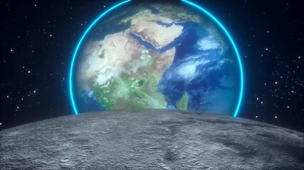 Poster - The surface of the moon overlooking the Earth planet against the backdrop of stars. Computer generated cosmic composition. 3D rendering elements of this image furnished by NASA