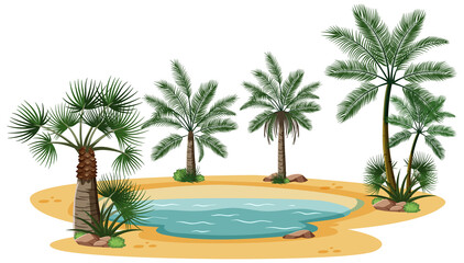 Sticker - Desert landscape with nature tree elements on white background