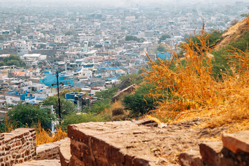 Wall Mural - Panoramic view of blue city Jodhpur from Mehrangarh Fort road in India