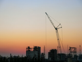 Petrochemical plant in morning right with copy space on top.