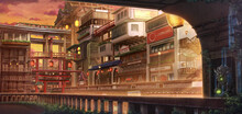 Light City - Sunset , Anime Background , Illustration