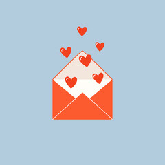 Valentines day concept illustration. A red envelope with cute red hearts. Love letter for banner, card, greetings. Trendy vector illustration in cartoon flat style.