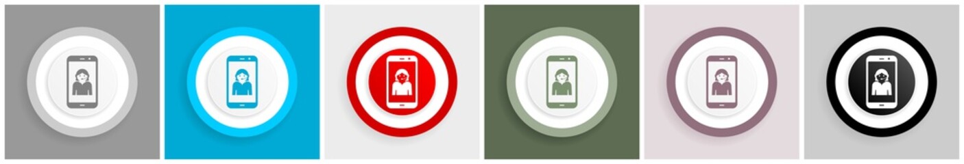Poster - Online customer service in smartphone, icon set, colorful flat design vector illustrations in 6 options for web design and mobile applications