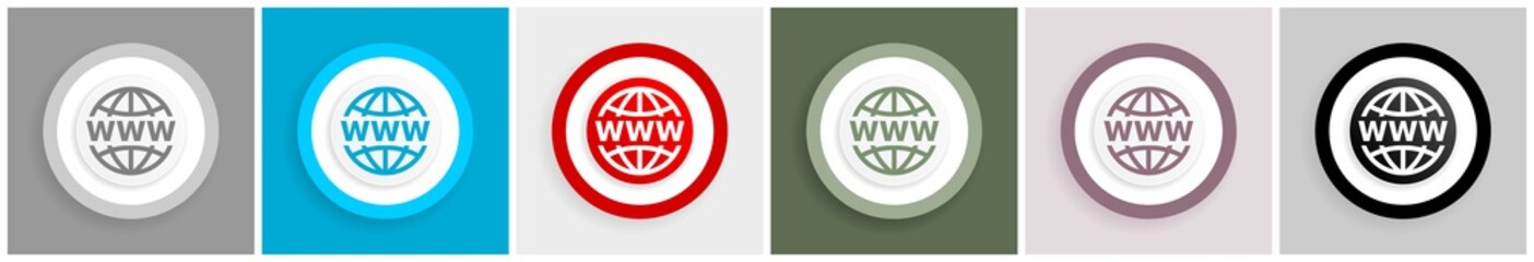 Aufkleber - Web, www and internet icon set, colorful flat design vector illustrations in 6 options for web design and mobile applications