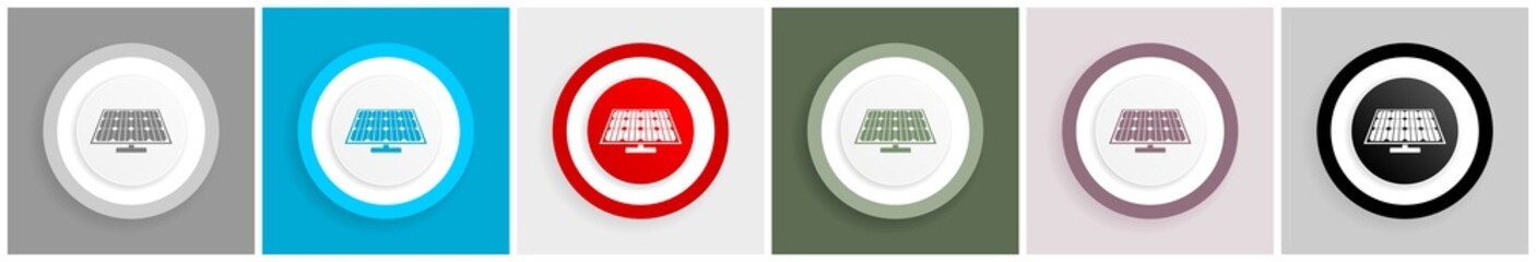 Poster - Solar panel, clean energy, power icon set, colorful flat design vector illustrations in 6 options for web design and mobile applications