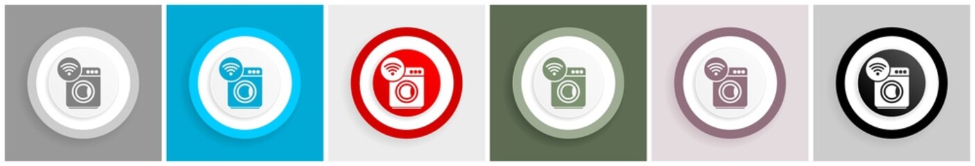 Aufkleber - Washing machine, internet, wifi icon set, colorful flat design vector illustrations in 6 options for web design and mobile applications