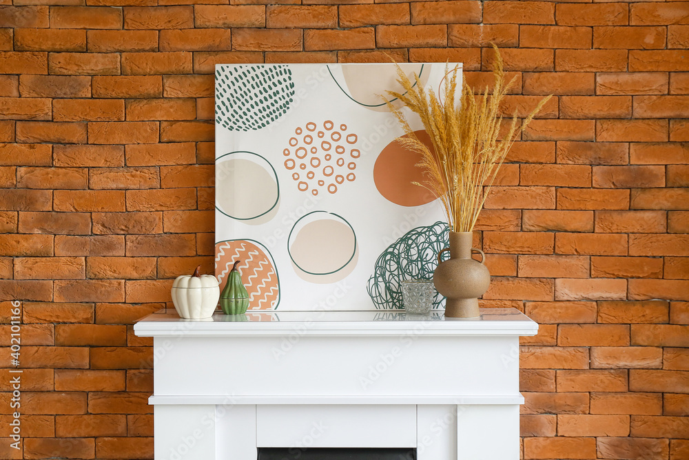 Interior of modern room with fireplace