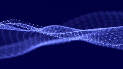 Poster - Futuristic wave with points and lines. Big data. Dynamic wave background. 3d rendering
