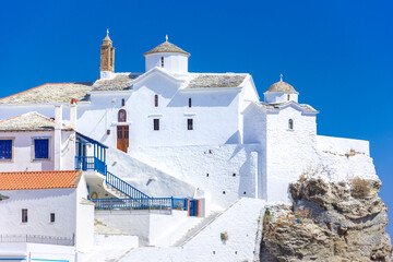 view of town and port at the island skopelos, northern sporades, greece