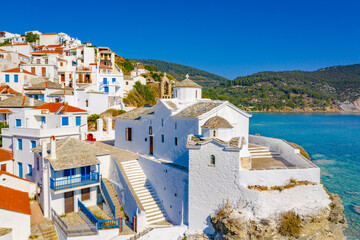 Wall Mural - View of town and port at the island Skopelos, northern Sporades, Greece