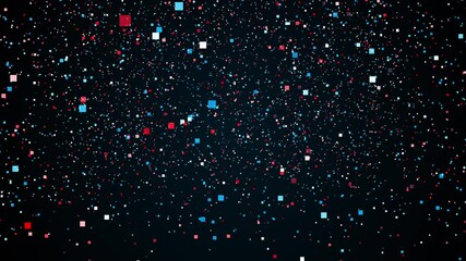 Poster - Space with flying colorful rectangles particles. Computer generated 3d rendering abstract backdrop