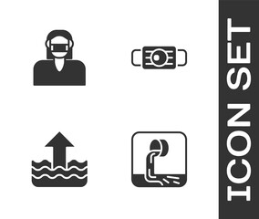 Sticker - Set Wastewater, Face in protective mask, Rise level and Medical icon. Vector.