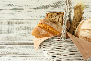 Wall Mural - Group of different bread's type on wooden table