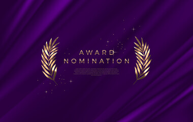 award nomination - design template. golden branches on a purple cloth background. award sign with go