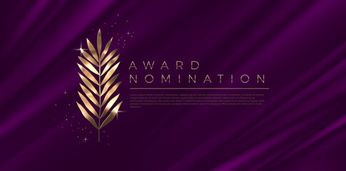 Wall Mural - award nomination - design template. golden branch on a purple cloth background. award sign with gold