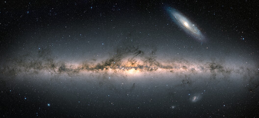 Our galaxy is milky way on the background Andromeda galaxy   (Heic0602a Pinwheel galaxy, Milky Way galaxy has been amended as) 