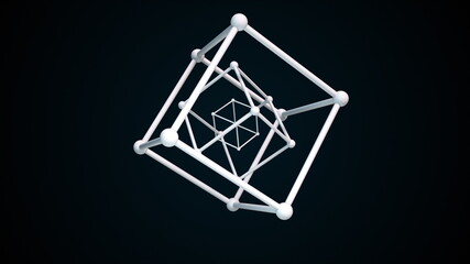 Poster - Cubic constructions from the crystal lattice with atoms in the nodes. 3d rendering of atom surface model. Computer generated nanotechnological backdrop