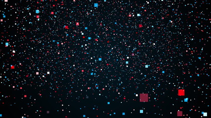 Poster - Space with flying colorful rectangles particles. Computer generated 3d rendering abstract backdrop