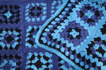 Wall Mural - Crochet granny squares in blue & purple, crocheted by me