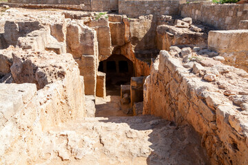 Wall Mural - Tombs of the Kings near  Paphos Cyprus a 4th century BC necropolis, of burial chambers of the Roman Hellenic which is a popular tourist travel destination attraction landmark, stock photo image