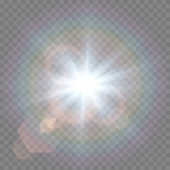 vector blue light with lens flares. sun, sun rays, dawn, glare from the sun png. explosion of blue l