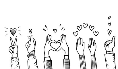 Hand Drawn sketch style of applause, thumbs up gesture. Human hands clapping ovation. on doodle style, vector illustration.