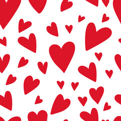 Wall Mural - vector seamless pattern of hand drawn heart shaped doodles. valentines day, love, romance, wedding, 