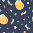 © Angelina De Sol - Seamless vector childish pattern with cute moon, stars, comet . Creative scandinavian style kids texture for fabric, wrapping, textile, wallpaper, apparel.