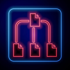 Aufkleber - Glowing neon Folder tree icon isolated on blue background. Computer network file folder organization structure flowchart. Vector.