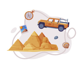 Sticker - Travel and Tourism Attribute with Pyramid as Egypt City Landmark Vector Composition